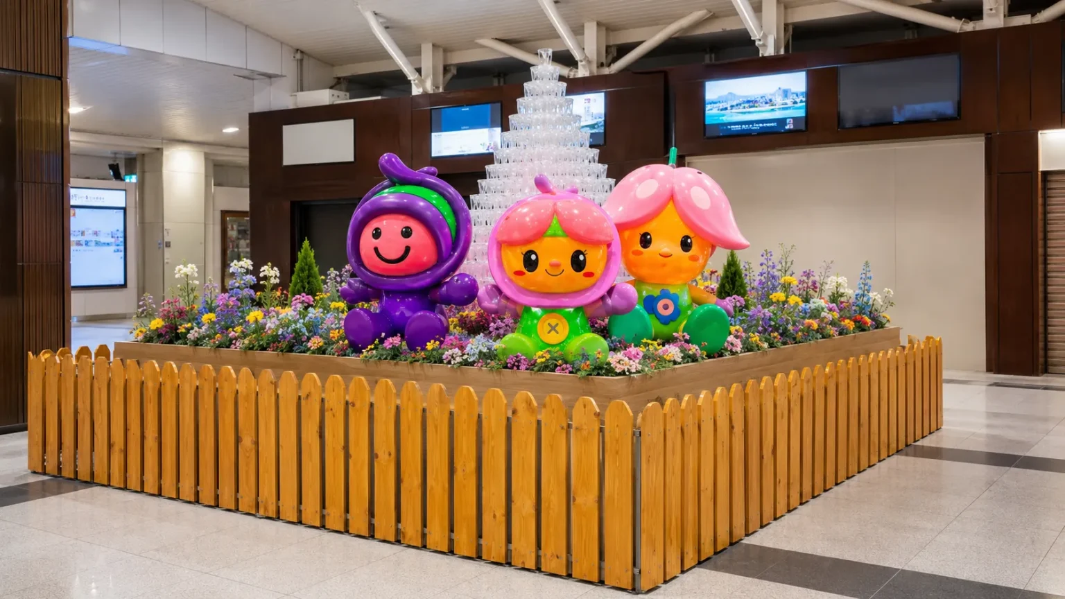 カラフルなキャラクターオブジェを使ったイルミネーション装飾