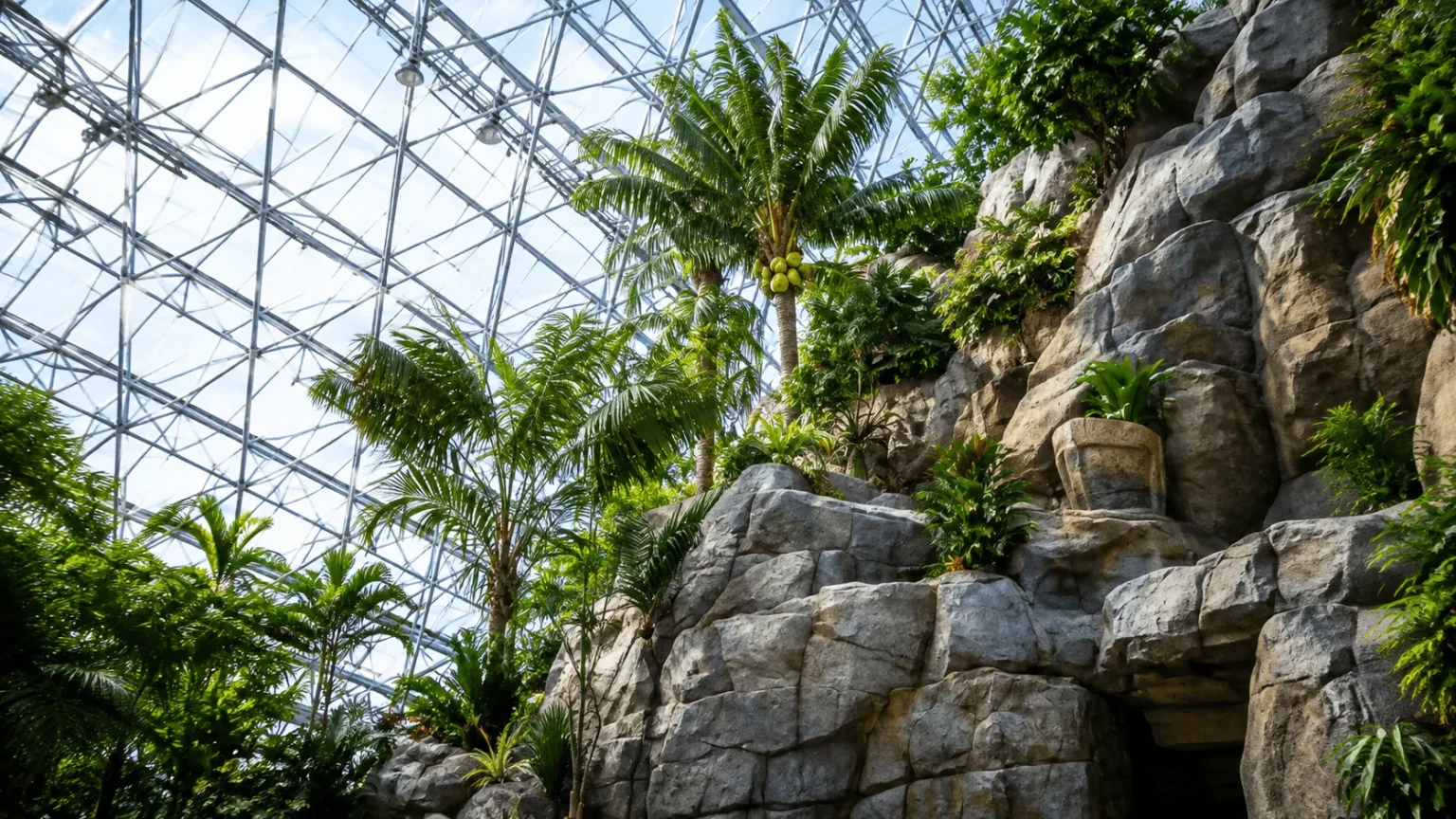 岩と南国植物を組み合わせた自然景観の造作